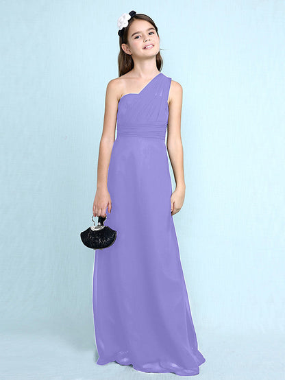 Long Sheath One Shoulder Flower Girl Dresses Chiffon Junior Bridesmaid Dress