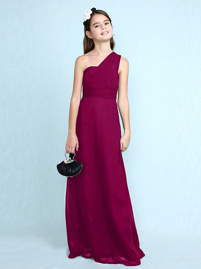 Long Sheath One Shoulder Flower Girl Dresses Chiffon Junior Bridesmaid Dress