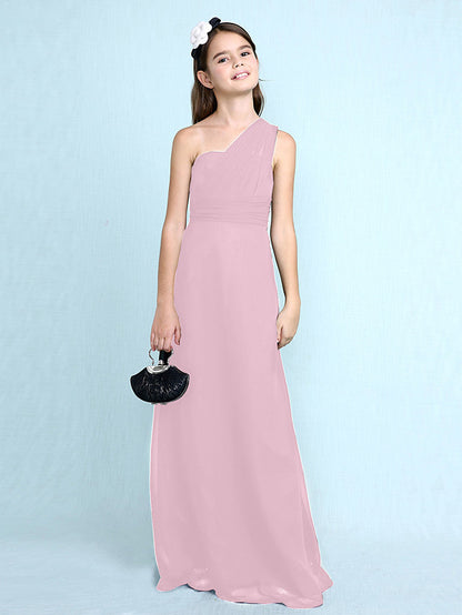 Long Sheath One Shoulder Flower Girl Dresses Chiffon Junior Bridesmaid Dress