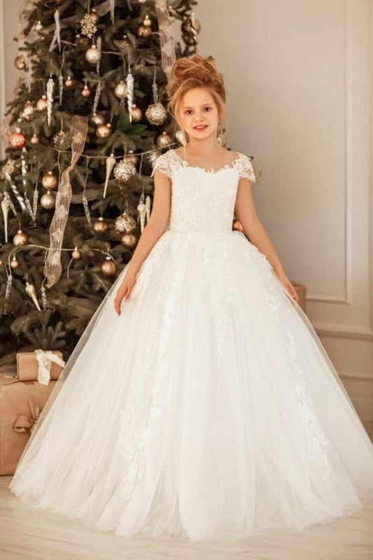 Lovely Long Princess Tulle Lace Flower Girl Dress