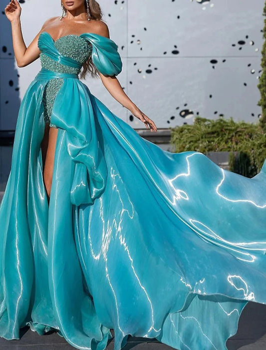 Etuikleid Partykleid Abendkleid Sparkle &amp; Shine Kleid Abschlussball Geburtstag Hofschleppe Ärmellos Trägerlos Abnehmbar Satin mit Pailletten