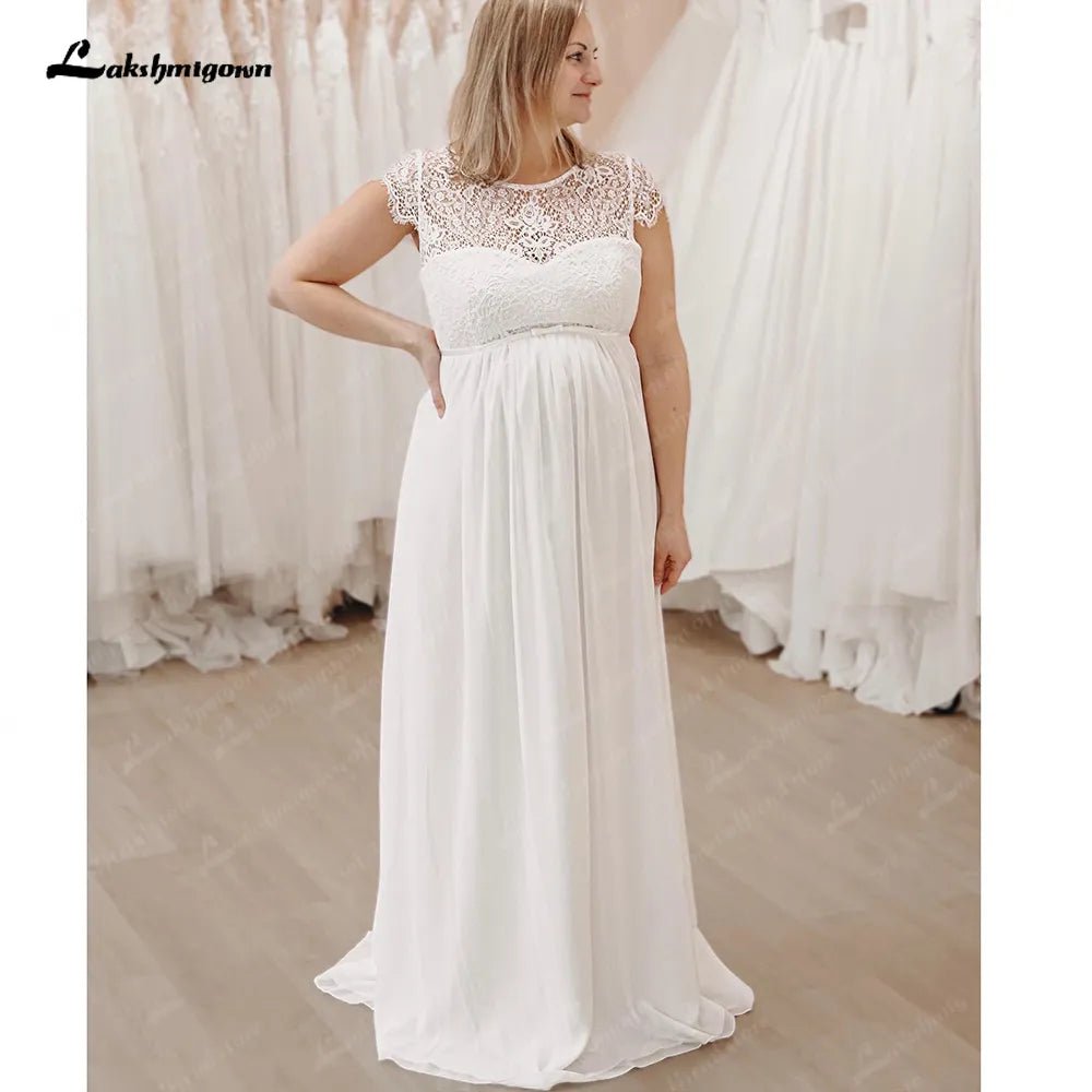 NumberSea - Maternity Chiffon Wedding Dresses 2025 V Neck Bohemian Pregnant Bridal Gowns Sweep Train Elegant Simple Robe De Mariage