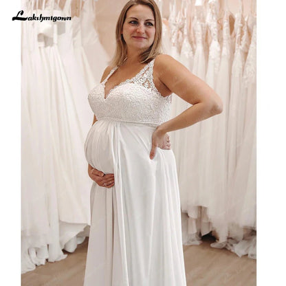 NumberSea - Maternity Chiffon Wedding Dresses 2025 V Neck Bohemian Pregnant Bridal Gowns Sweep Train Elegant Simple Robe De Mariage