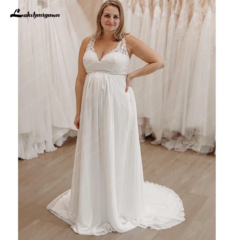 NumberSea - Maternity Chiffon Wedding Dresses 2025 V Neck Bohemian Pregnant Bridal Gowns Sweep Train Elegant Simple Robe De Mariage