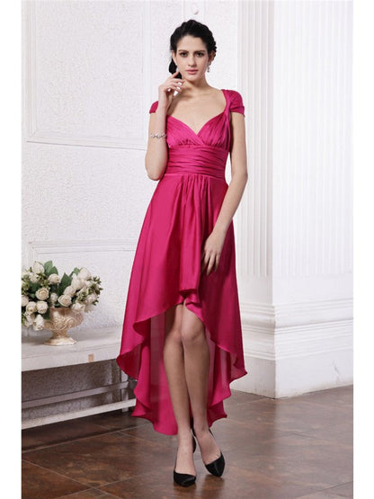 Sheath/Column Pleats High Low Chiffon Straps Damask Cocktail Dresses