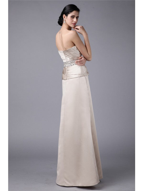 Sheath/Column Strapless Beading Hand-Made Flower Elastic Woven Satin Mother of the Bride Dresses