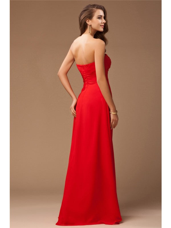 Sheath/Column Sweetheart Sleeveless Long Ruffles Chiffon Bridesmaid Dresses