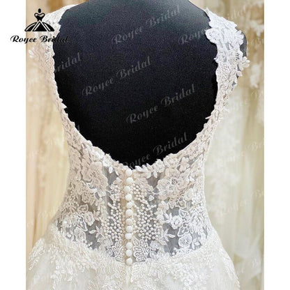 NumberSea - NumberSea 2022 Robe Mariee A Line Wedding Dress V Neck Lace Applique Backless Court Tank Bridal Gown vestido de noiva praiano Custom Made