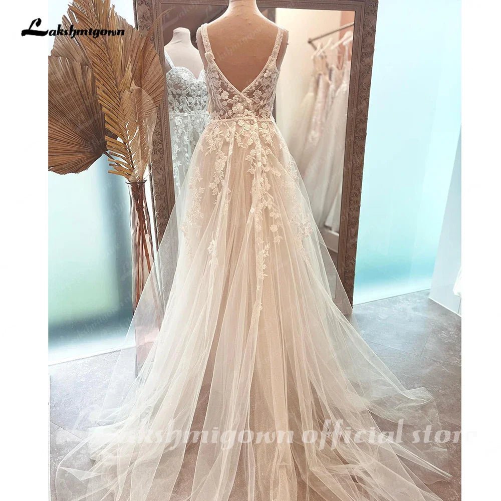 NumberSea - NumberSea A Line Boho Lace Open Back Women Wedding Dress 2025 Vestidos Beach Bridal Gowns Sleeveless abito da sposa