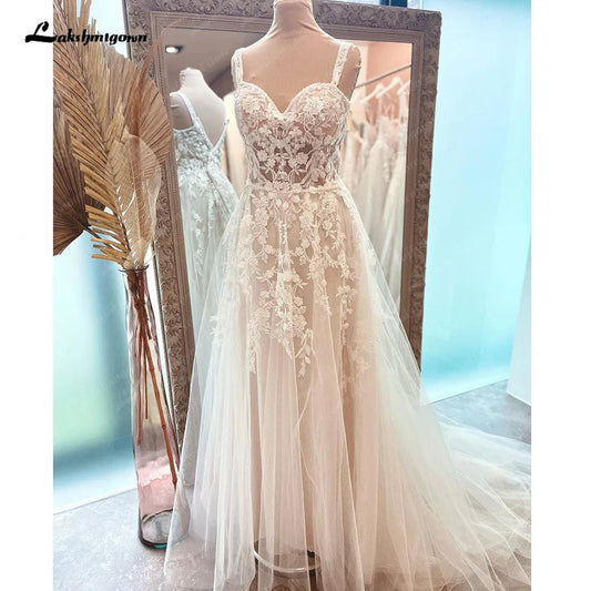 NumberSea - NumberSea A Line Boho Lace Open Back Women Wedding Dress 2025 Vestidos Beach Bridal Gowns Sleeveless abito da sposa