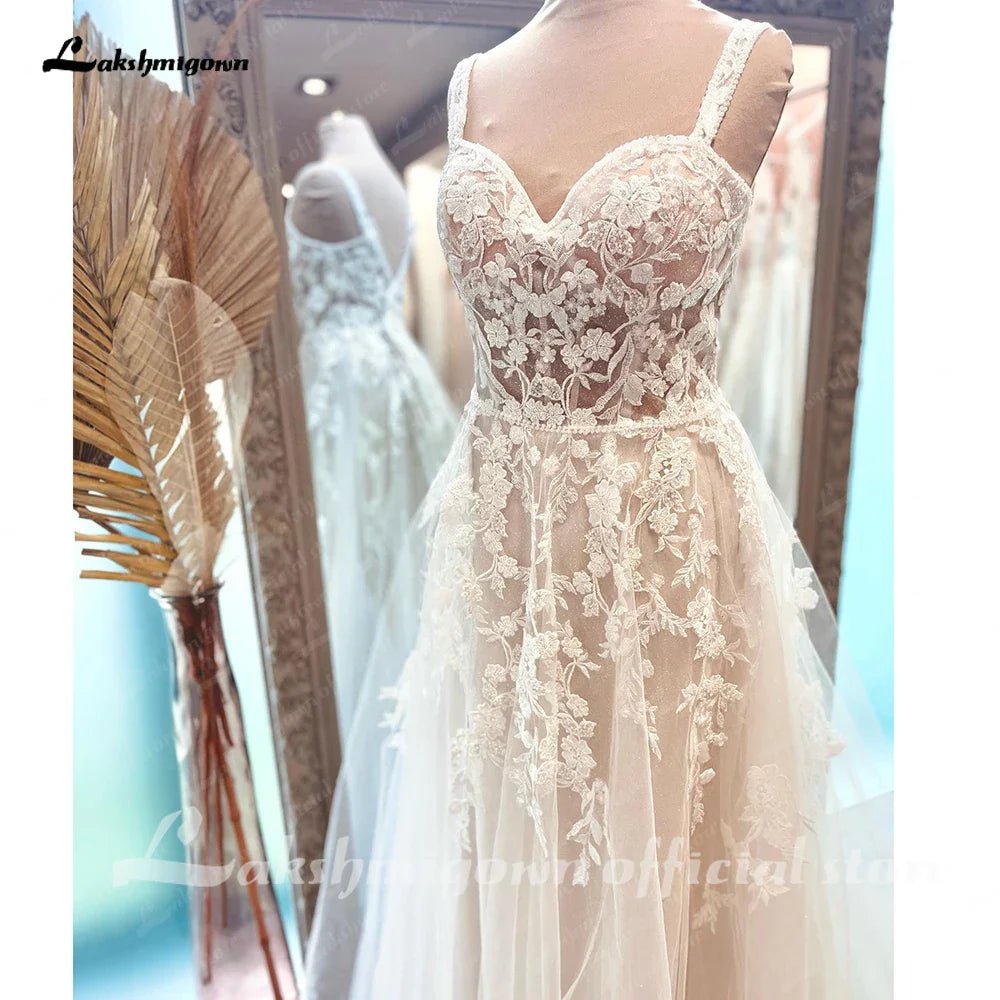 NumberSea - NumberSea A Line Boho Lace Open Back Women Wedding Dress 2025 Vestidos Beach Bridal Gowns Sleeveless abito da sposa