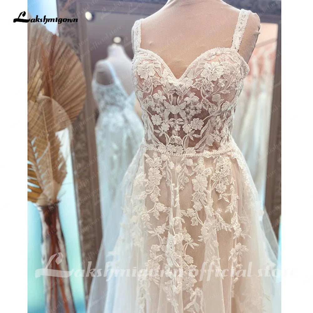 NumberSea - NumberSea A Line Boho Lace Open Back Women Wedding Dress 2025 Vestidos Beach Bridal Gowns Sleeveless abito da sposa