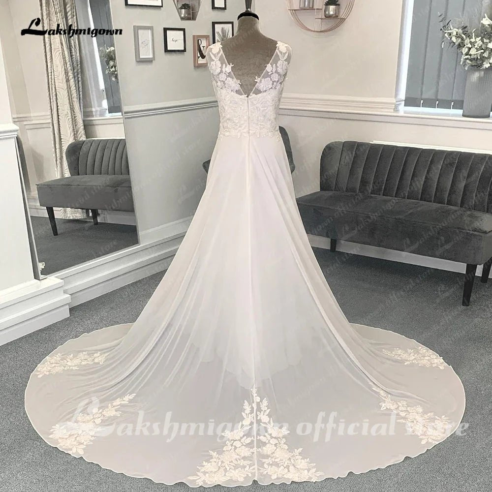 NumberSea - NumberSea A Line Chiffon Beach Wedding Dress for Women Vestidos de Novia 2025 Elegant Bridal Long Boho Dresses Lace Bodice