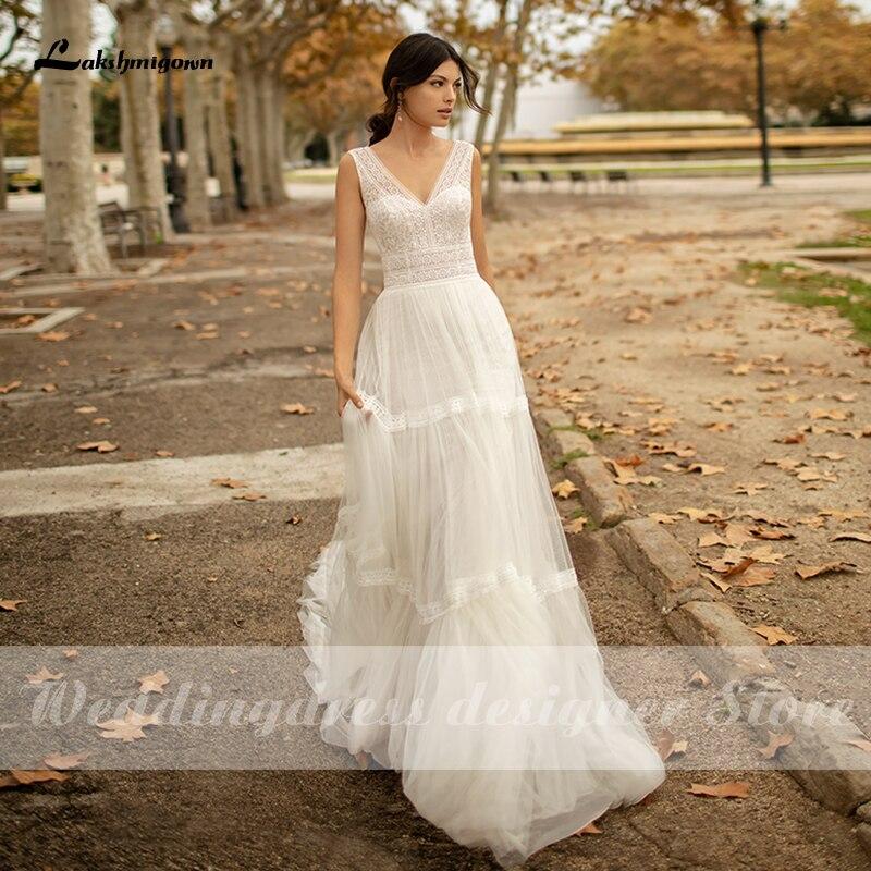 NumberSea - NumberSea A Line Wedding Dresses V Neck Beach Bohemian