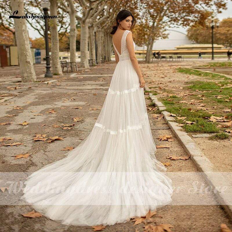 NumberSea - NumberSea A Line Wedding Dresses V Neck Beach Bohemian