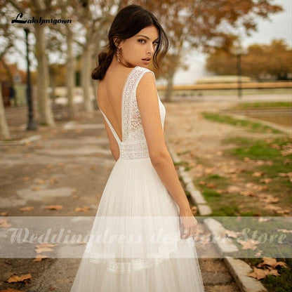 NumberSea - NumberSea A Line Wedding Dresses V Neck Beach Bohemian