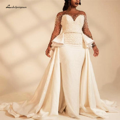 NumberSea - NumberSea African Mermaid Wedding Dress Long Sleeve