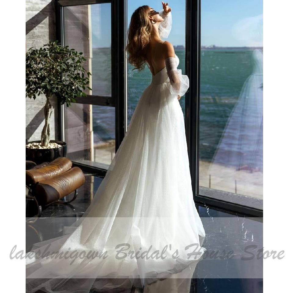 NumberSea - NumberSea African White Satin Mermaid Wedding Dress 2 in 1Puffy Sleeves