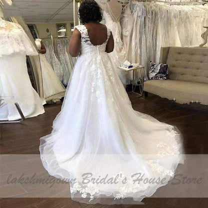 NumberSea - NumberSea African White Wedding Dress Plus Size Lace Appliques Bridal Dress