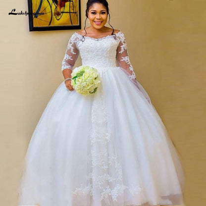 NumberSea - NumberSea African White Wedding Gowns with Sleeves Plus Size Wedding Dress