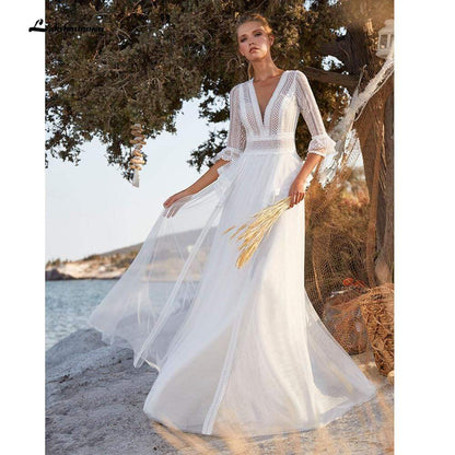 NumberSea - NumberSea Backless Bohemian style Three Quarter Wedding Dresses