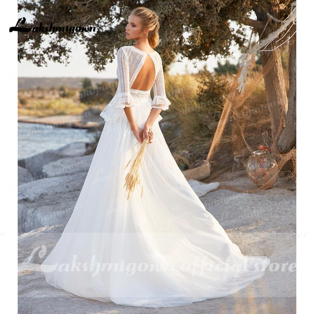 NumberSea - NumberSea Backless Bohemian style Three Quarter Wedding Dresses