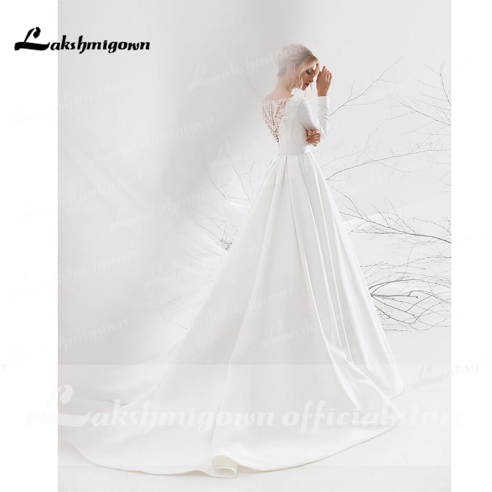 NumberSea - NumberSea Backless O Neck Lace Beads Satin Simple Wedding Dresses