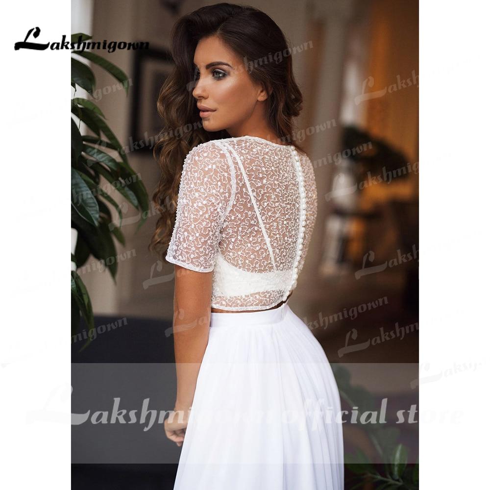 NumberSea - NumberSea Backless Tulle Short Sleeve Lace Bow Wedding Dresses