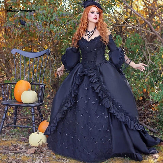 NumberSea - NumberSea Ball Gown Black Wedding Dress Satin Halloween Christmas Dress