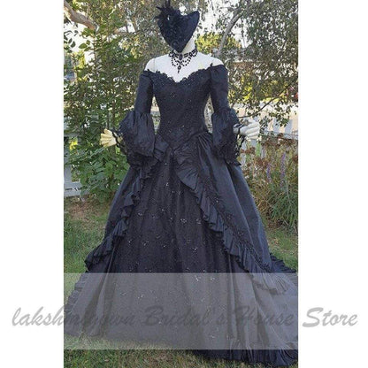 NumberSea - NumberSea Ball Gown Black Wedding Dress Satin Halloween Christmas Dress