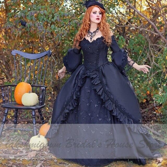 NumberSea - NumberSea Ball Gown Black Wedding Dress Satin Halloween Christmas Dress