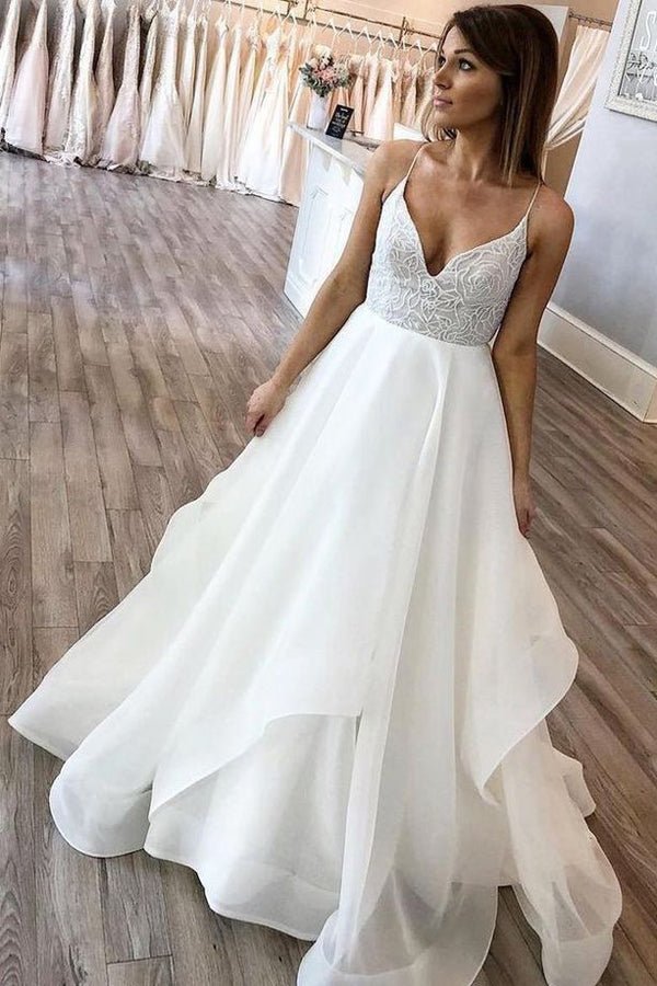 NumberSea - NumberSea Ball Gown V - neck Spaghetti Straps Ivory Wedding Dresses,Lace Wedding Dresses,MW475