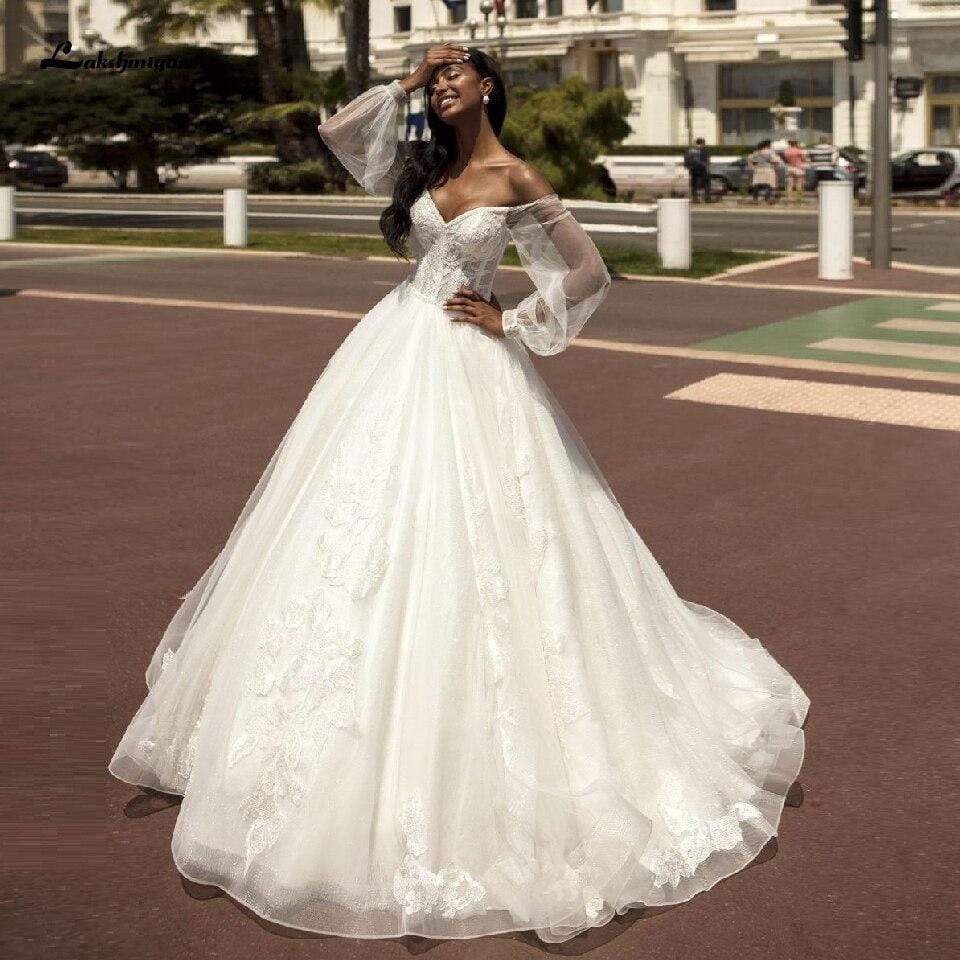 NumberSea - NumberSea Ball Gown Wedding Dress with Puffy Long Sleeve