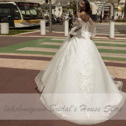 NumberSea - NumberSea Ball Gown Wedding Dress with Puffy Long Sleeve