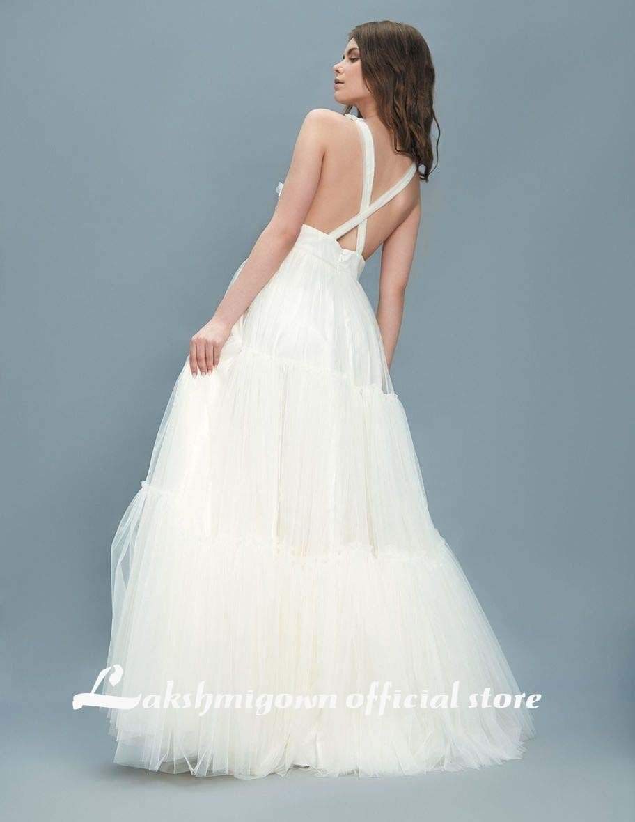 NumberSea - NumberSea Beach Bohemian A - Line Wedding Dresses Sleevesless Deep V Neck