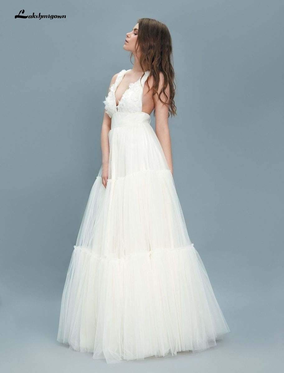 NumberSea - NumberSea Beach Bohemian A - Line Wedding Dresses Sleevesless Deep V Neck