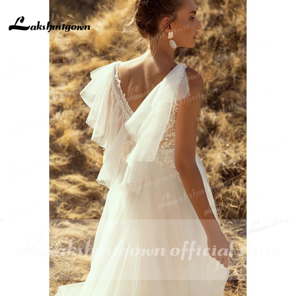 NumberSea - NumberSea Beach Boho O Neck Lace Sleeveless Wedding Dresses