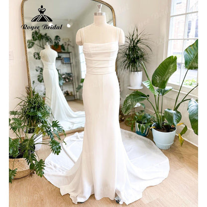 NumberSea - NumberSea Beach Mermaid/Trumpet Boho Soft Satin Pleat Women Wedding Dress Sweep Train Off Shouler Bridal Reception Wedding Party Gown 2025