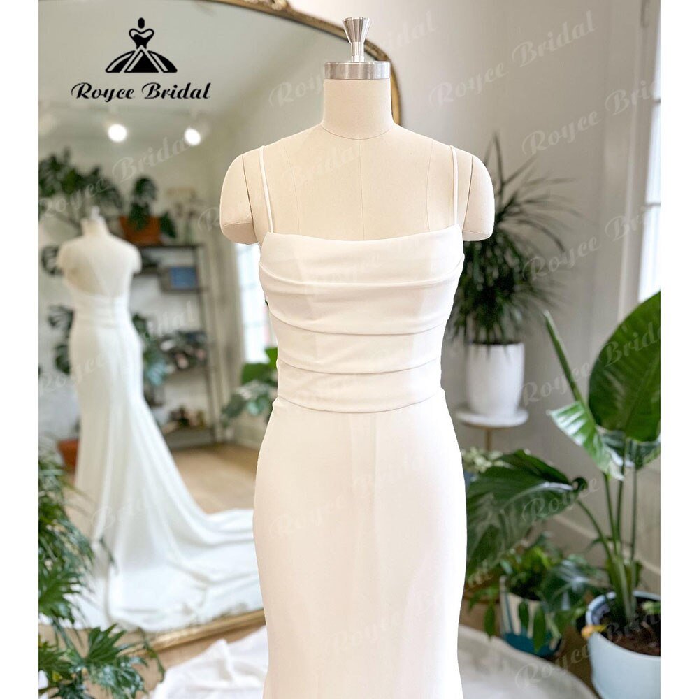 NumberSea - NumberSea Beach Mermaid/Trumpet Boho Soft Satin Pleat Women Wedding Dress Sweep Train Off Shouler Bridal Reception Wedding Party Gown 2025