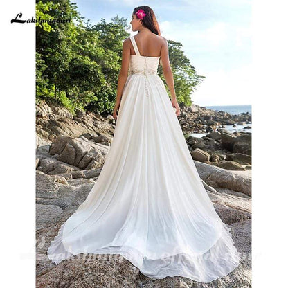 NumberSea - NumberSea Beach One Shoulder A - Line Wedding Dresses