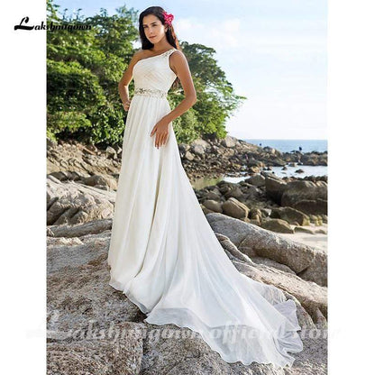 NumberSea - NumberSea Beach One Shoulder A - Line Wedding Dresses