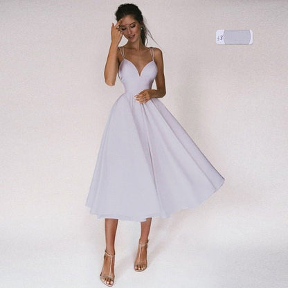 NumberSea - NumberSea Beach Short Wedding Dress Soft Satin Spaghetti Strap A Line Bridal Wedding gown trouwjurk Vestidos de Nova wedding party dress