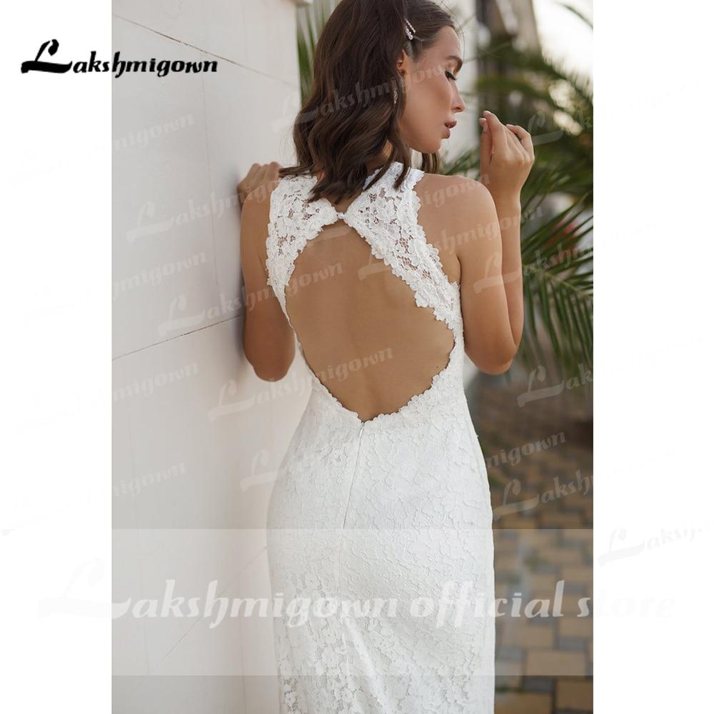 NumberSea - NumberSea Beach Sleeveless V Neck Lace Satin Backless Wedding Dresses