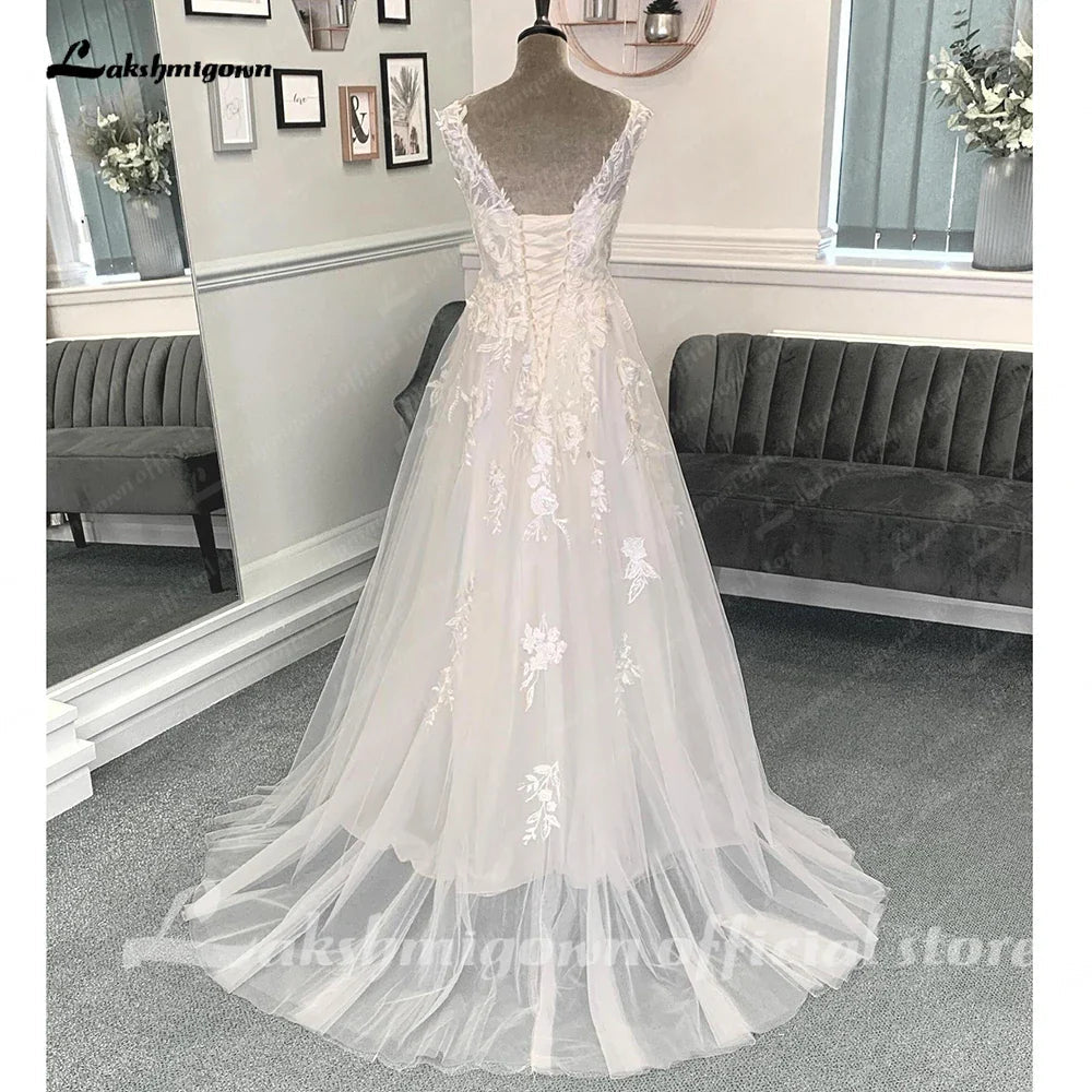 NumberSea - NumberSea Beach Wedding Dresses 2025 A - Line Sleeveless Lace With Appliques 2025 Spring & Summer Bridal Gown