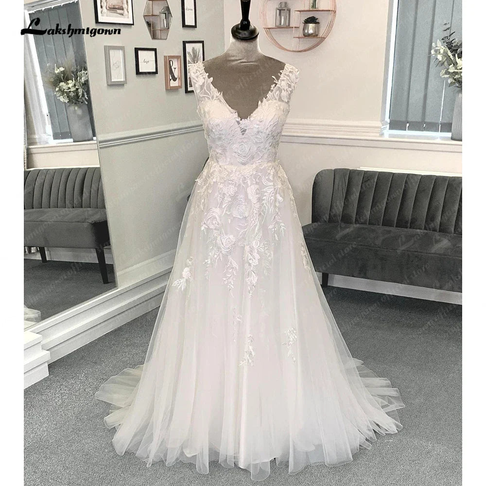 NumberSea - NumberSea Beach Wedding Dresses 2025 A - Line Sleeveless Lace With Appliques 2025 Spring & Summer Bridal Gown