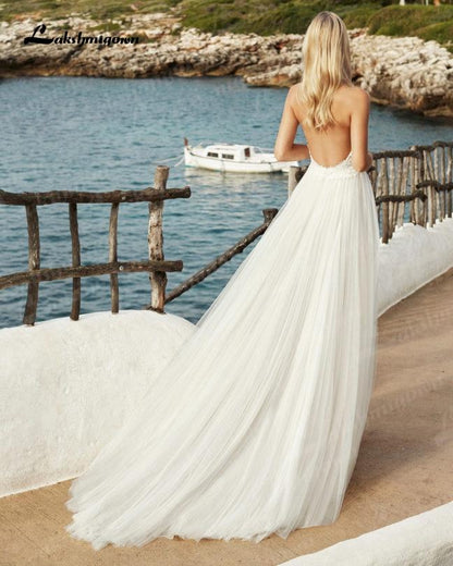 NumberSea - NumberSea Beach Wedding Dresses Deep V Neck Bridal Gowns Bohomian Floor Length