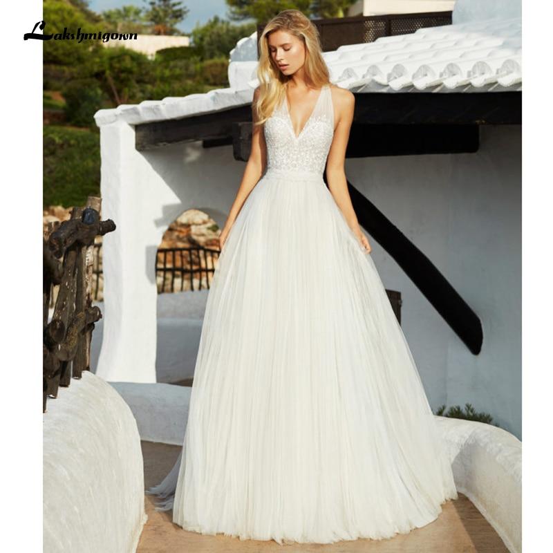 NumberSea - NumberSea Beach Wedding Dresses Deep V Neck Bridal Gowns Bohomian Floor Length