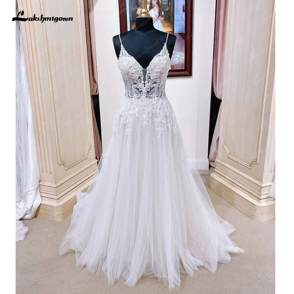 NumberSea - NumberSea Beach Wedding Dresses for Women Backless Sexy Bridal Boho Wedding Gowns Spaghetti Straps Party Gowns