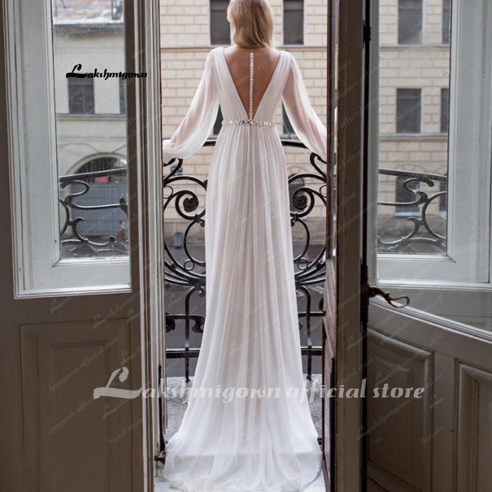 NumberSea - NumberSea Beach Wedding Dresses Full Sleeve Boho Bridal Gowns Chiffon