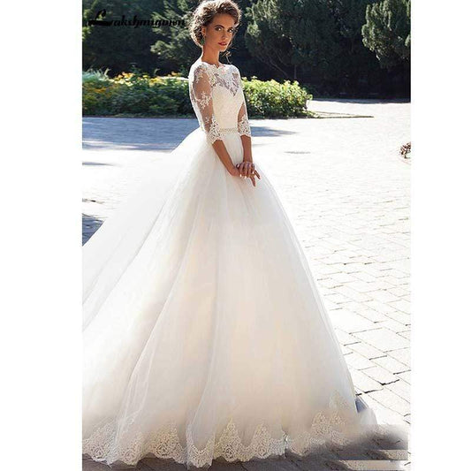 NumberSea - NumberSea Beach Wedding Dresses Lace Appliqued V Neck A Line